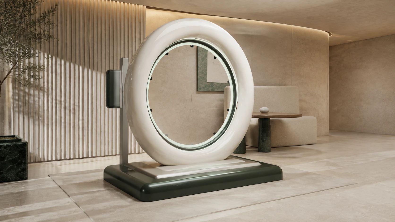 Rendered Scan+ instrument in a warm architectural concept studio